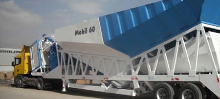 Mobil 60 mobile concrete batching plant on a trailer